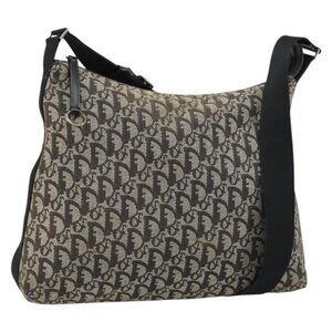 Authentic Christian Dior Trotter Canvas Shoulder Bag Navy Silver